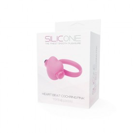 Розовое эрекционное виброкольцо с сердечком HEART BEAT COCKRING SILICONE