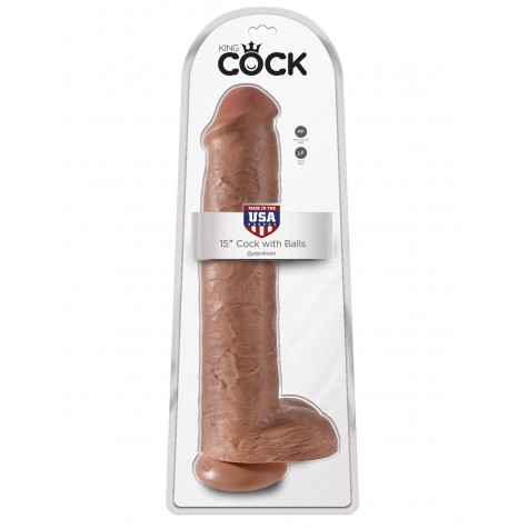 Кофейный фаллоимитатор-гигант 15" Cock with Balls - 40,6 см.